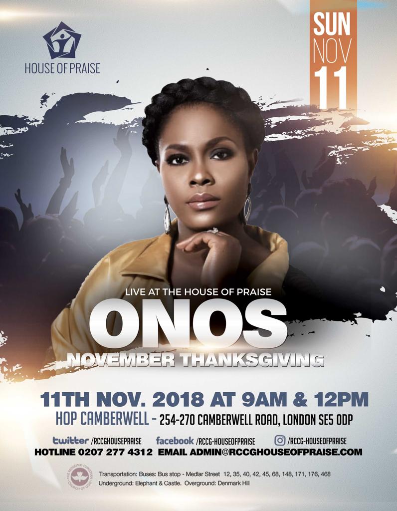Onos live at RCCG, House of Praise, Camberwell London – Sunday, 11th Nov. 2018